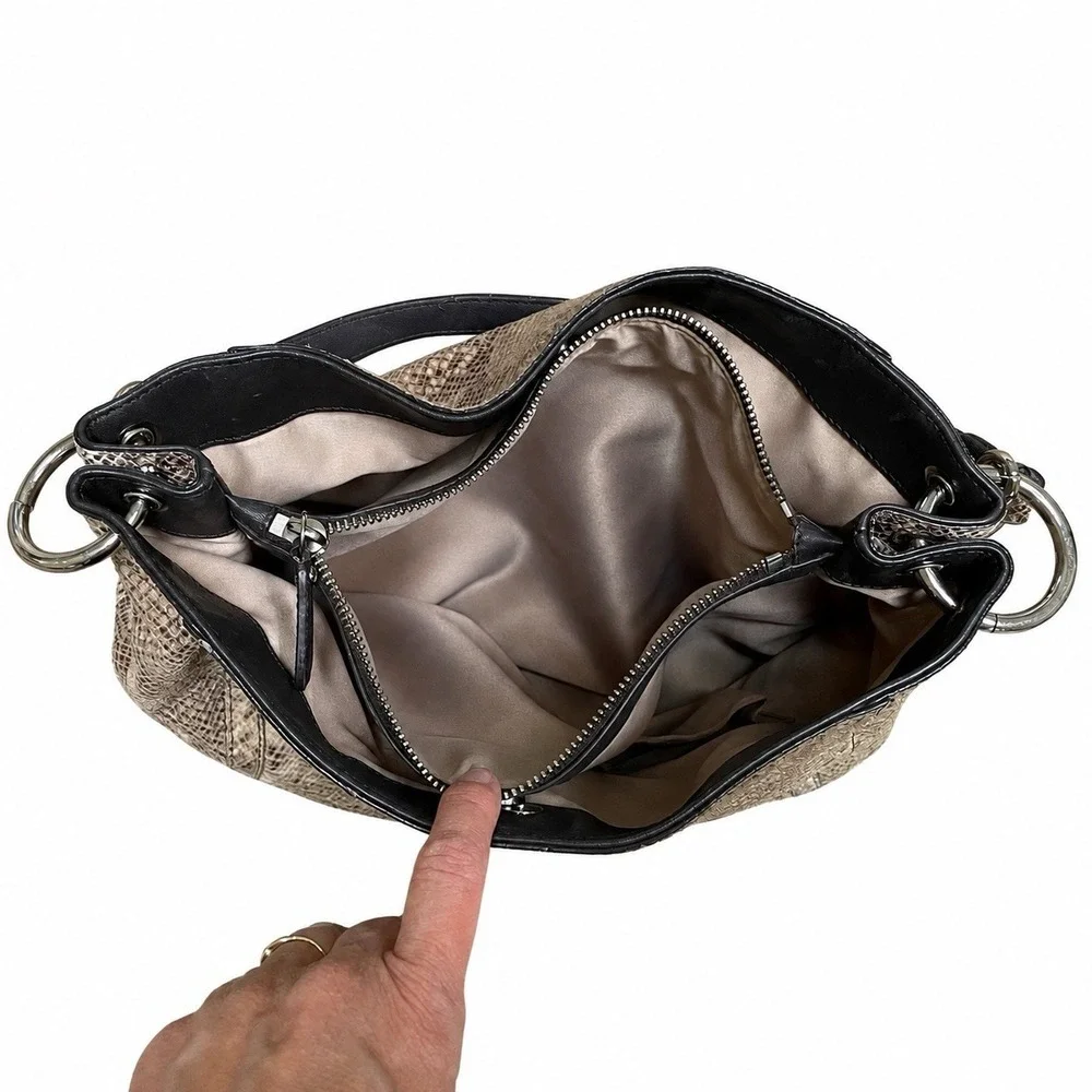 Coach Park Python Snake Print Leather Shoulder Hobo Bag Y2K Style Tan Shiny